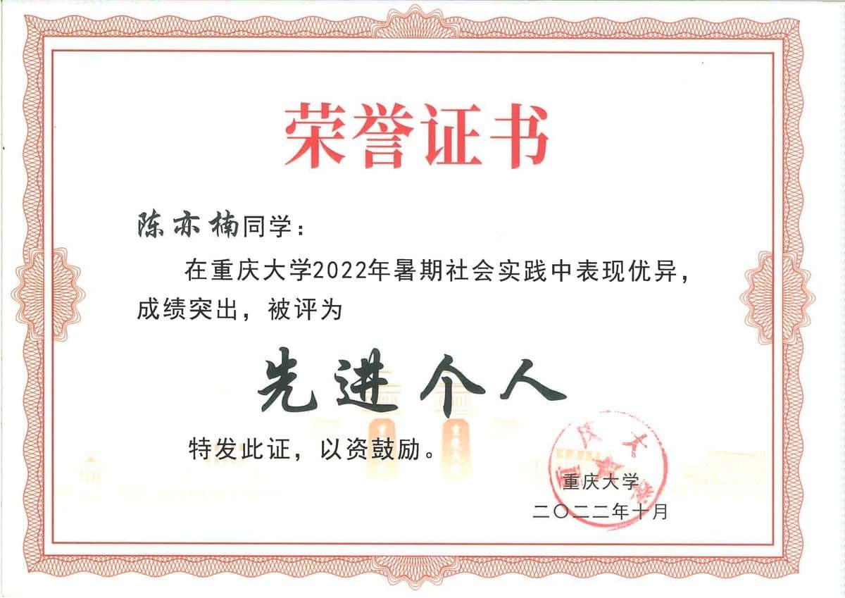 暑期社会实践先进个人